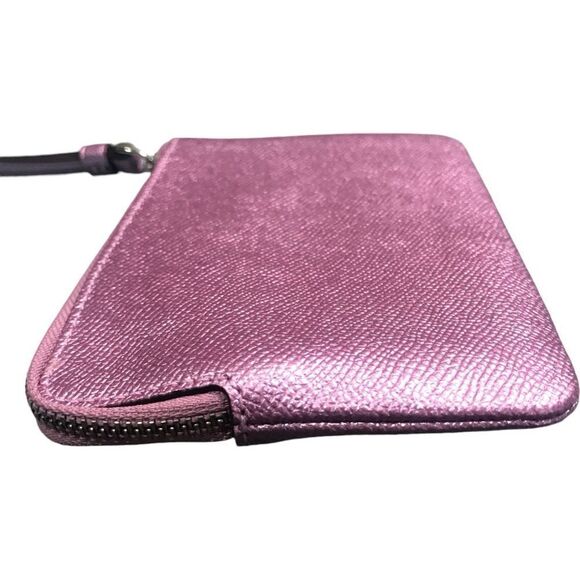 COACH Metallic Pink Textured Crossgrain Leather Corner Zip Wristlet - Picture 5 of 12